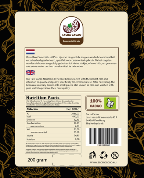 Raw cacao nibs peru ceremonial grade - 200 gram  - 2 Raw cacao nibs peru ceremonial grade - 200 gram  - 2